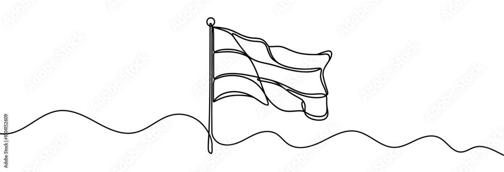 Poster continuous line drawing of flag. single line drawing of a silhouette of a flag. line art of flag. ve