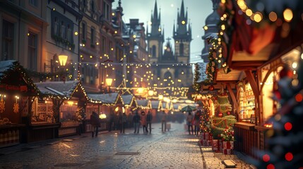 Obraz premium Evening Christmas market at old town hall