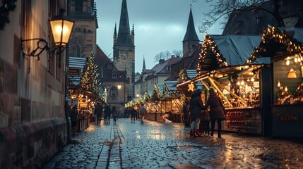 Naklejka premium Evening Christmas market at old town hall