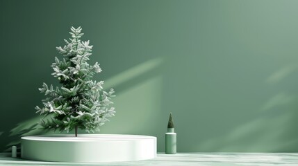 Mock up scene for show cosmetic product display on Christmas green background