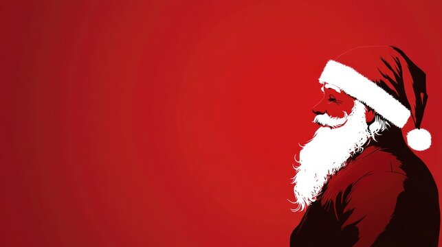 A cheerful santa claus dressed in traditional holiday attire radiates warmth against a bright red background with copy space, evoking joy