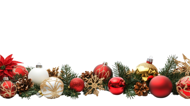 Christmas and New Year holiday cards isolated on transparency background PNG, featuring festive decorations, snowflakes, ornaments, and gifts with space for text