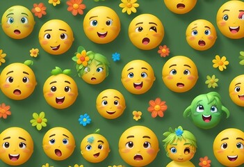 A grid of various yellow emoji faces with different expressions, including happy, sad, surprised, and silly faces