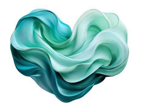 swirling heart shape in blue and green colors on transparent background.