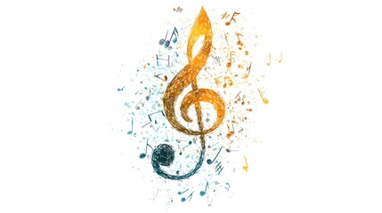 Vibrant Musical Treble Clef with Energetic Notes and Expression