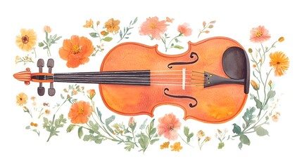 Vibrant Floral Violin Artwork with Musical Melody and Harmony