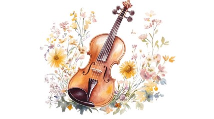 Vintage Violin with Floral Bouquet Composition
