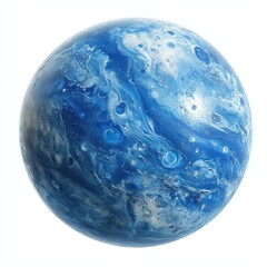 A detailed depiction of a blue planet, showcasing swirling textures and shades, ideal for use in educational materials about astronomy, science fiction artwork, or graphic design projects,