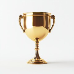 A shiny gold trophy stands elegantly against a white background, symbolizing achievement and success, Perfect for awards, competitions, or motivational themes in promotions and presentations,
