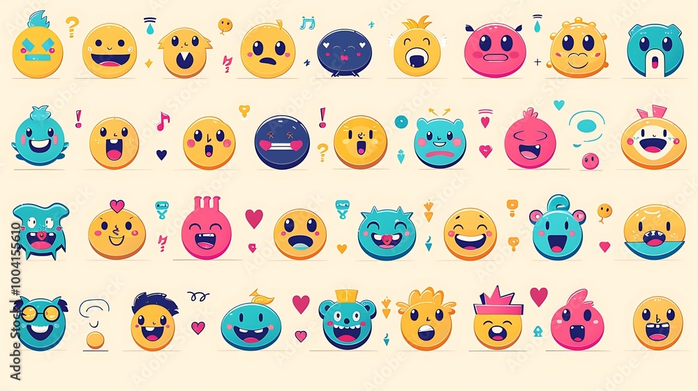 Wall mural an emoji design set featuring expressive faces and symbols, perfect for use in messaging apps and di