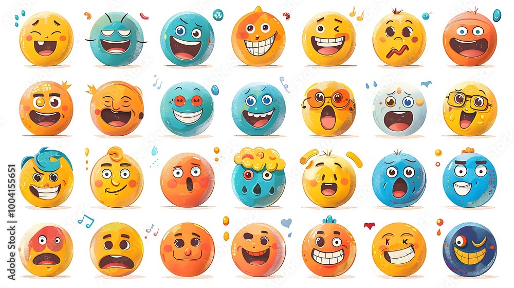 Wall mural an emoji design set featuring expressive faces and symbols, perfect for use in messaging apps and di