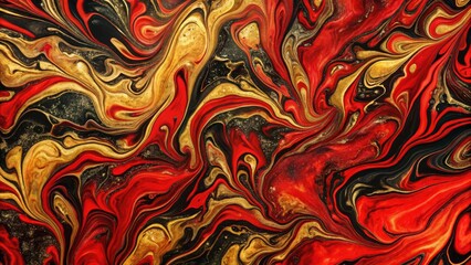 Abstract Vivid Red, Black, and Gold Marbled Art Background for Decorative Projects