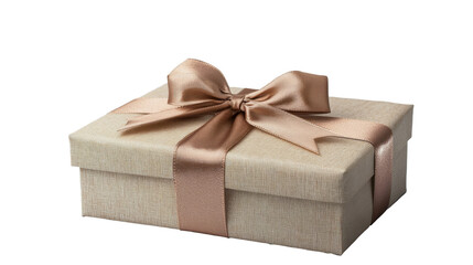 Obraz premium A modern Christmas gift box with a satin ribbon bow is isolated on a white background. cutout PNG file on a transparent background. PNG format
