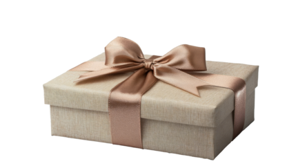 A modern Christmas gift box with a satin ribbon bow is isolated on a white background. cutout PNG file on a transparent background. PNG format