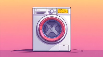 Fototapeta premium Sleek Washing Machine in Gradient Pink and White Background