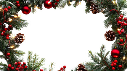 Modern holiday card with Christmas wreath and lights,isolated on a white background. Modern city skyscrapers, and cityscape buildings. cutout PNG file on a transparent background. PNG format