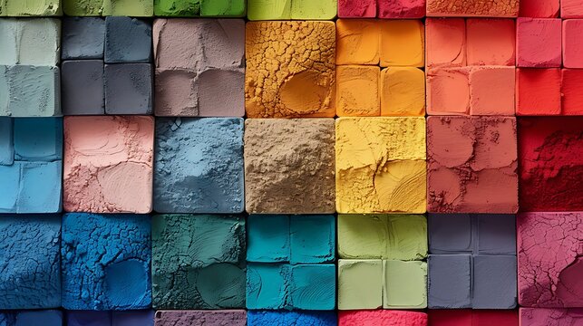 A vibrant color palette swatch set, carefully selected by a designer to include a range of bold, eye-catching colors. The swatches are arranged in a grid format on a clean, white canvas, 