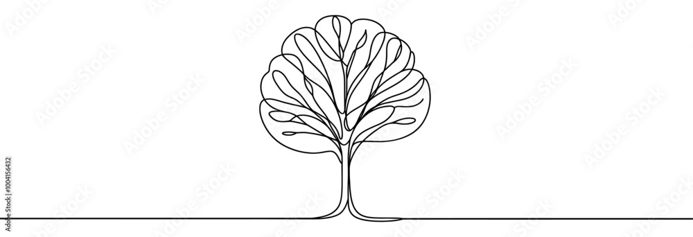 Poster continuous line drawing of tree. one line drawing background. vector illustration. single line tree 