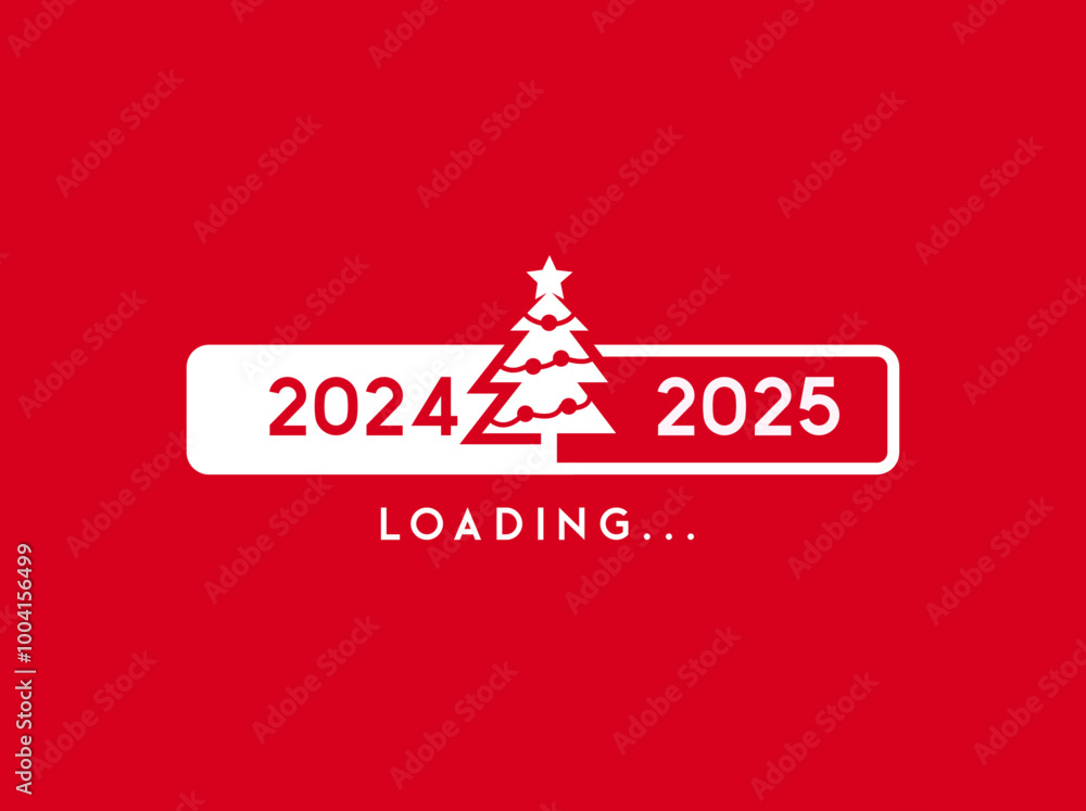 Wall mural progress bar with inscription. christmas loading 2024 to 2025 and fir tree in creative flat style ve