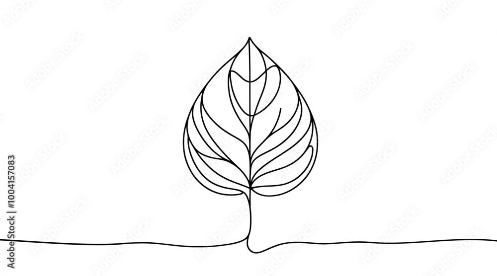 Poster continuous line drawing of leaf icon. one line drawn leaf. vector illustration. leaf icon in one lin