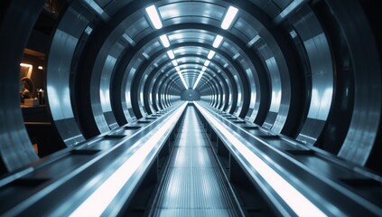 A futuristic sci-fi tunnel against a sleek modern background depicted in a high-definition 3D...