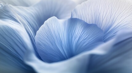 Close-up of soft blue flower petals with intricate texture and gentle lighting creating a calming and serene floral scene