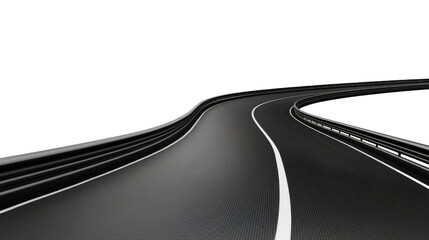 Realistic 3D curved road with sharp turns and perspective depth,isolated on a white background. PNG format