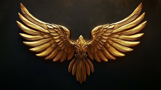 Ornate golden eagle wings sculpture with intricate details in a regal and powerful design symbolizing strength and majesty