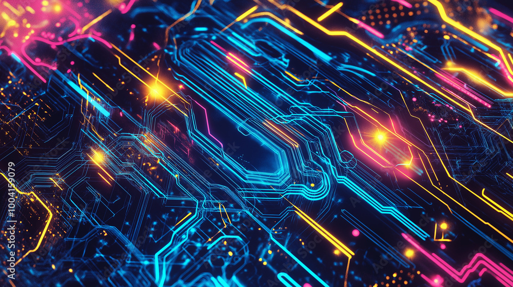 Poster a beauty futuristic abstract background in a high-tech style. shining lines and patterns resembling 