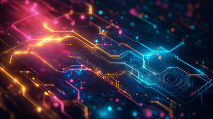 Fototapeta premium A beauty futuristic abstract background in a high-tech style. Shining lines and patterns resembling neural networks, connections, and digital circuits.