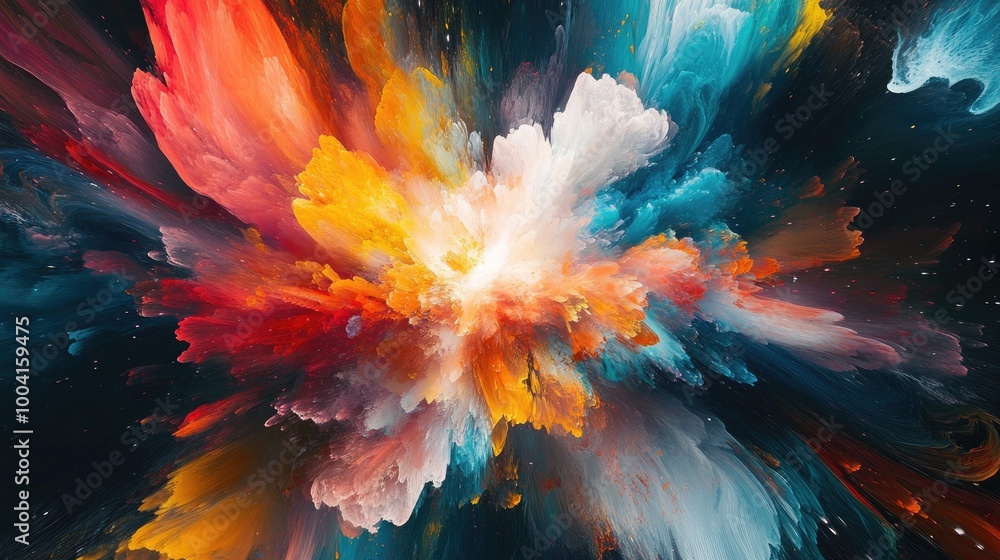 Poster a central burst of vibrant colors with swirling patterns and fluffy light trails creates a mesmerizi