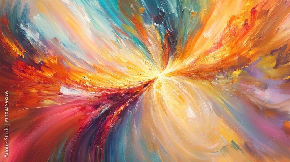 Poster a mesmerizing starburst of radiant colors swirls from a central point, with abstract light trails an