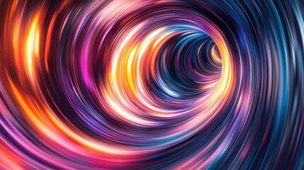 Abstract swirling patterns and vibrant light trails radiate from a central point, forming a starburst of energy, softness, and motion
