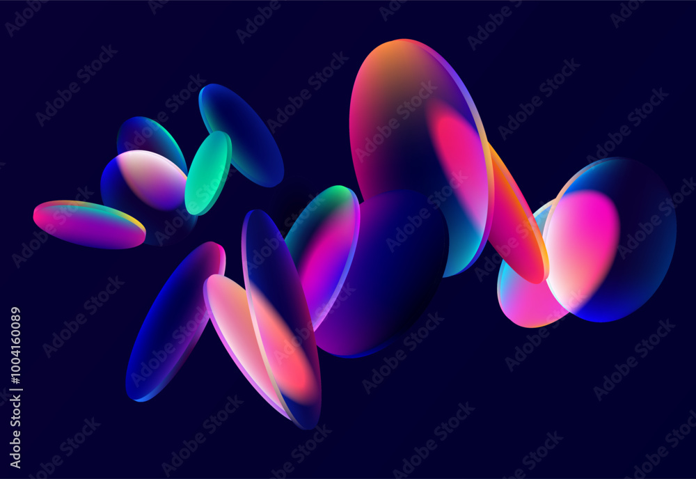 Poster colorful circles and ovals. art geometric shapes in glass morphism style. abstract vector design ele