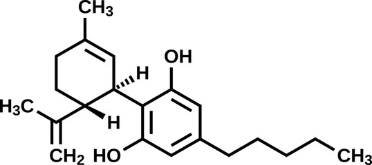 Cannabidiol structural formula, CBD vector illustration