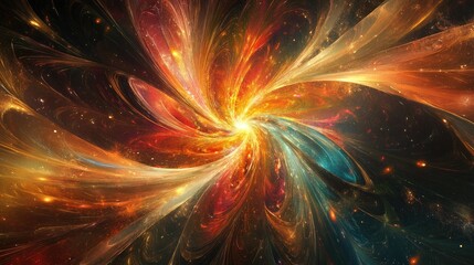 Fototapeta premium Stunning abstract starburst with radiant colors swirling from the center, accented by soft light trails and gentle textures for a dynamic effect