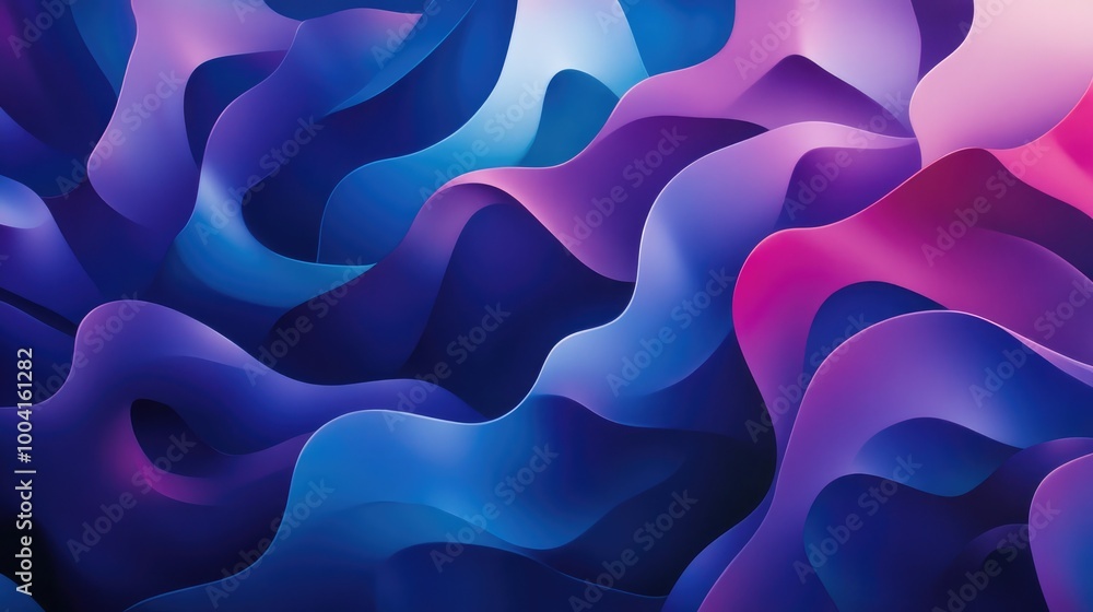 Poster vibrant geometric pattern with dynamic shapes and shades of blue, purple, and pink, creating an abst