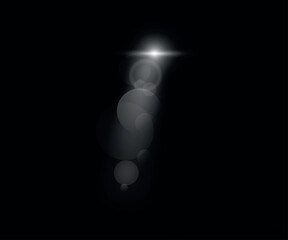 Bright flash of light with rays and glare. Effect of white light on a black background. Vector.