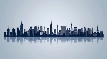 Obraz premium A collection of vector city skyline silhouettes, featuring major cities from around the world. The silhouettes are displayed in a linear format, with each city's iconic buildings easily recognizable, 