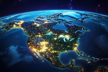 Obraz premium A view from space with city lights showing human activity