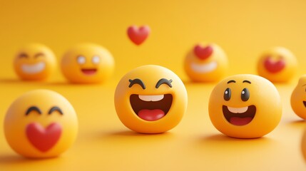 Obraz premium Three emojis, each with a different expression, surrounded by hearts.