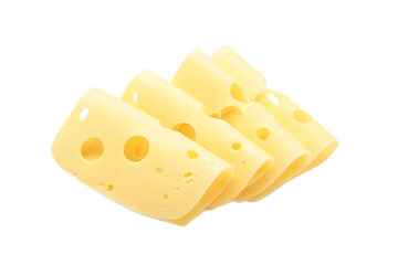 Cheese slices isolated on white background.