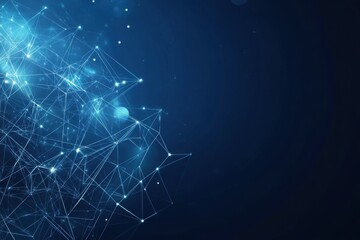 Fototapeta premium Abstract polygonal design on a dark blue background with geometric patterns and a connecting network of lines and dots