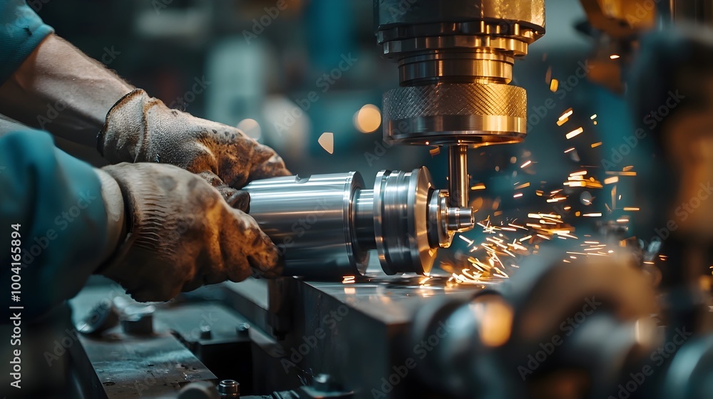 Aufkleber skilled worker operates lathe machine to precisely shape metal part