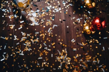 New year sign confetti party illuminated.
