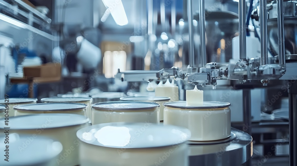 Poster cutting-edge dairy processing plant with automated systems for efficient milk and cheese production