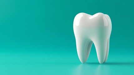 A single, white tooth isolated against a blue background.