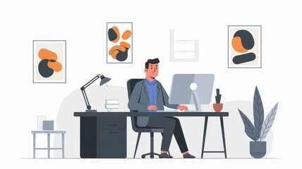 cartoon coworking business office workplace meeting room desk illustration, team working company office work, business meeting workplace office environment man and women working illustration