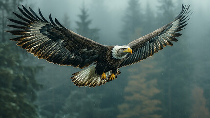 Obraz premium poder da águia, neblina, chegando ao fim, persistência, atmosfera enevoada