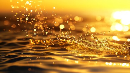 Golden Light Sparkling Water Surface with Bokeh Effect at Sunset